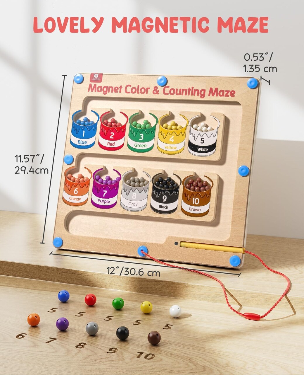 Magnetic Color and Number Maze - Montessori Fine Motor Skills Toys for Boys Girls 3 4 5 Years Old, Wooden Color Matching Learning Counting Toddler Puzzle Board